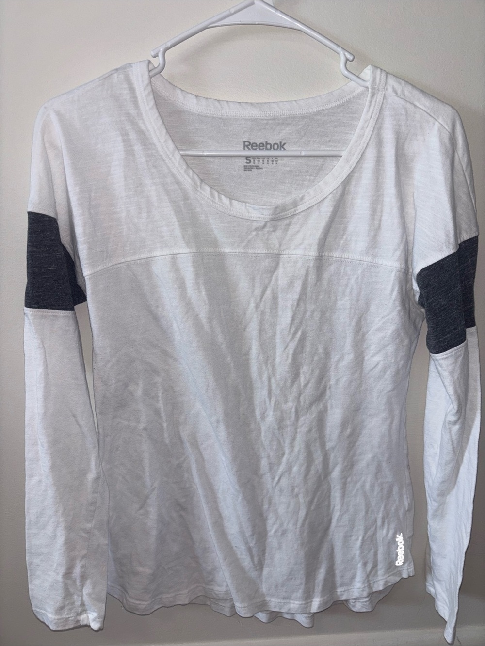 Reebok White Long Sleeve Tee with Gray Sleeve Panels